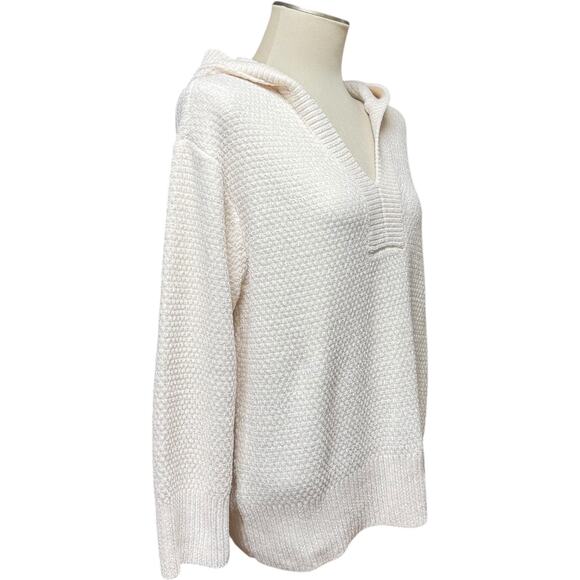 Tommy Bahama Chenille Textured V-Neck Hoodie Cream Off White Medium - Picture 4 of 5